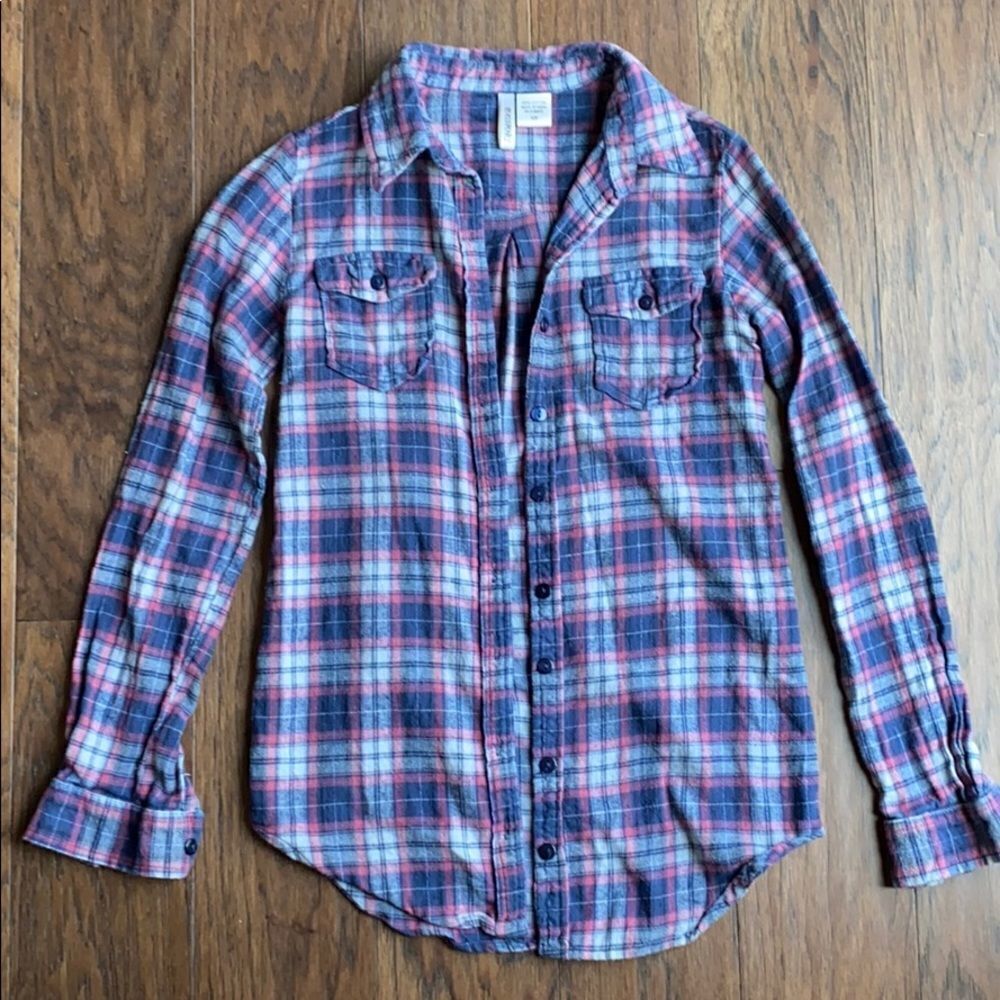 Navy Blue White and Red Flannel Plaid Shirt